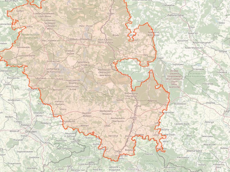 Karte der Lausitz-Region (Niederlausitz und Oberlausitz) — Servicegebiet von Lausitz Digital